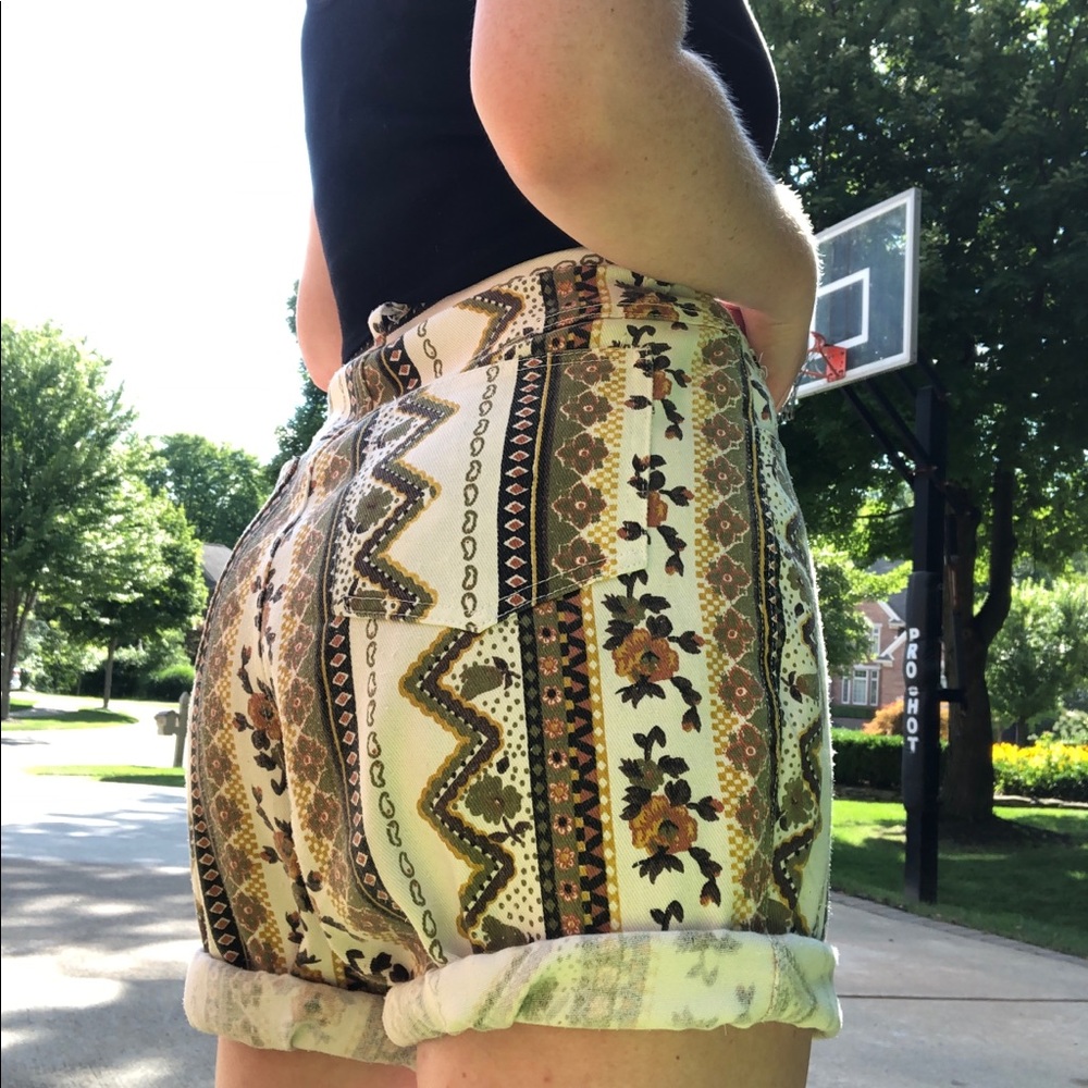 Vintage High Waisted Floral Denim Shorts